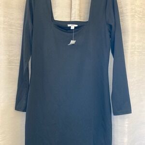 bar lll Bodycon‎ Dress Square Neck Long Sleeve Mini Dress Black Size L